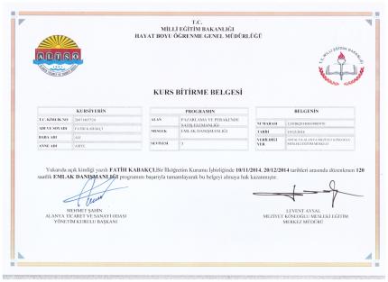 Сертификат риэлтора - Фатих Кабакчи