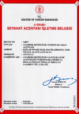 Туристическая лицензия TÜRSAB Ataberkestate