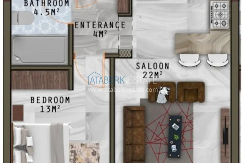 Купить дешево Квартира в Махмутларе с чистовой отделкой в молодом комплексе  13 