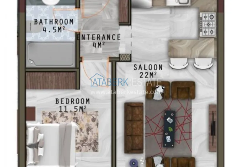 Купить дешево Квартира в Махмутларе с чистовой отделкой в молодом комплексе  22 