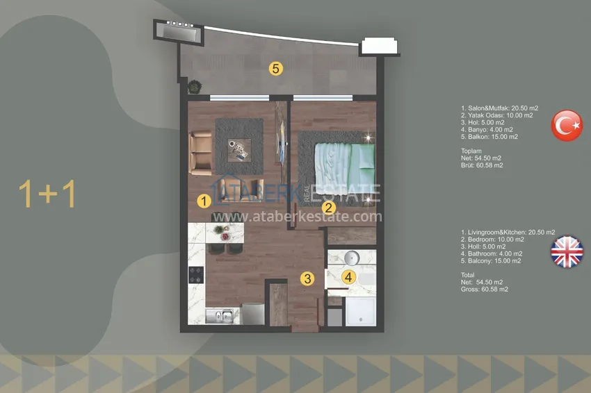 Купить дешево Квартира в районе Оба, с чистовой отделкой в новом комплексе 1 