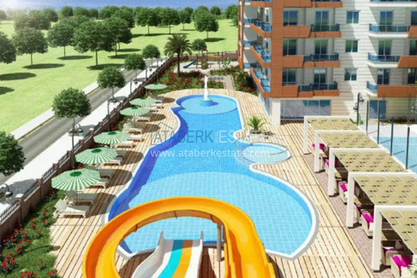 Квартира в Махмутларе с мебелью видом на горы в комплексе с частным пляжем  3 