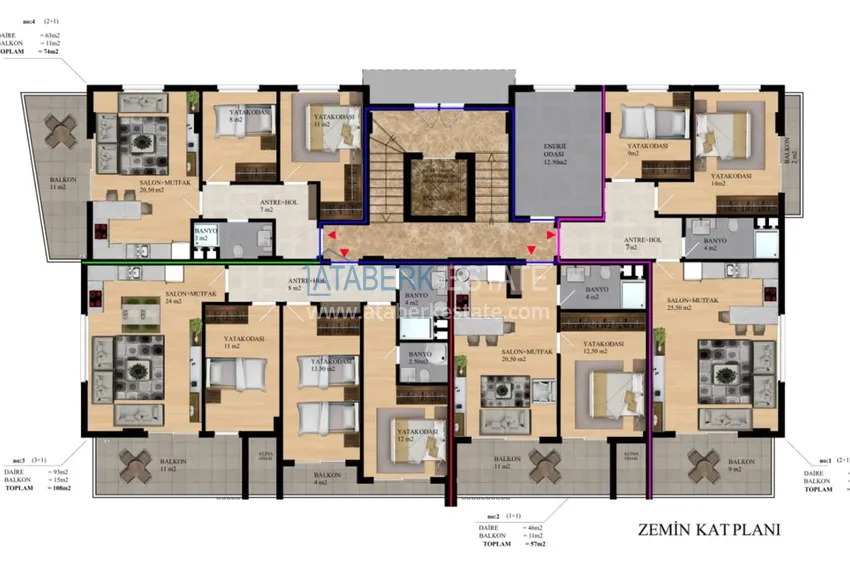 Купить дешево Квартиры в центре Алании - новостройка, район пляжа Кейкубат, 50 метров от моря  4 