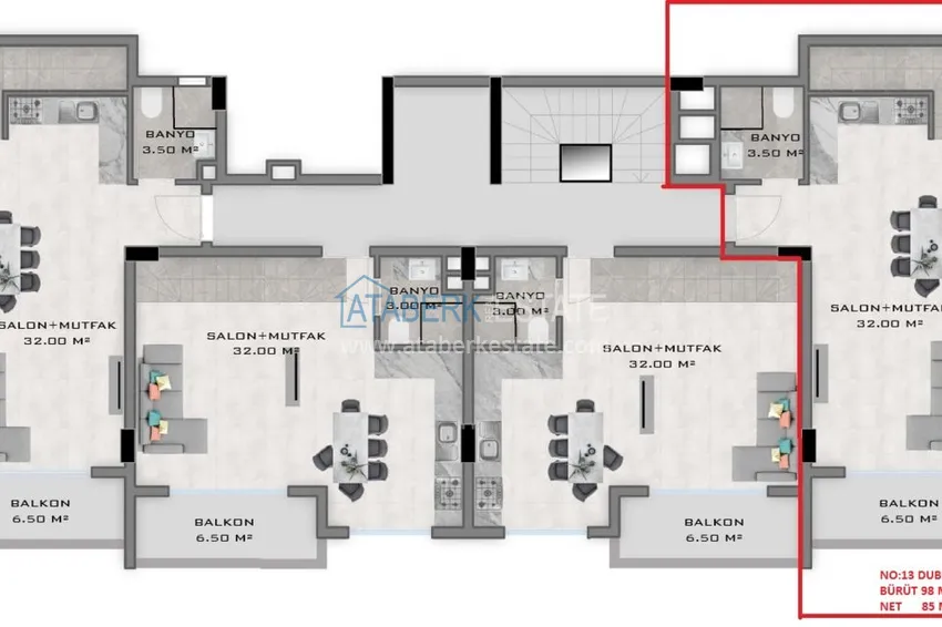 Купить дешево Дуплекс в районе Оба в новом малоэтажном комплексе 1 