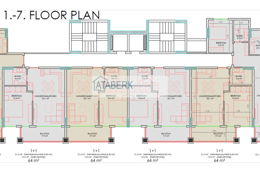 Купить дешево Квартиры в центре Алании – район пляжа Клеопатра в комплексе на этапе строительства 2