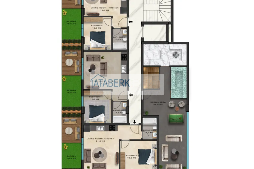 Купить дешево Пентхаус-дуплекс в Алании, район Махмутлар в комплексе на этапе строительства  3 
