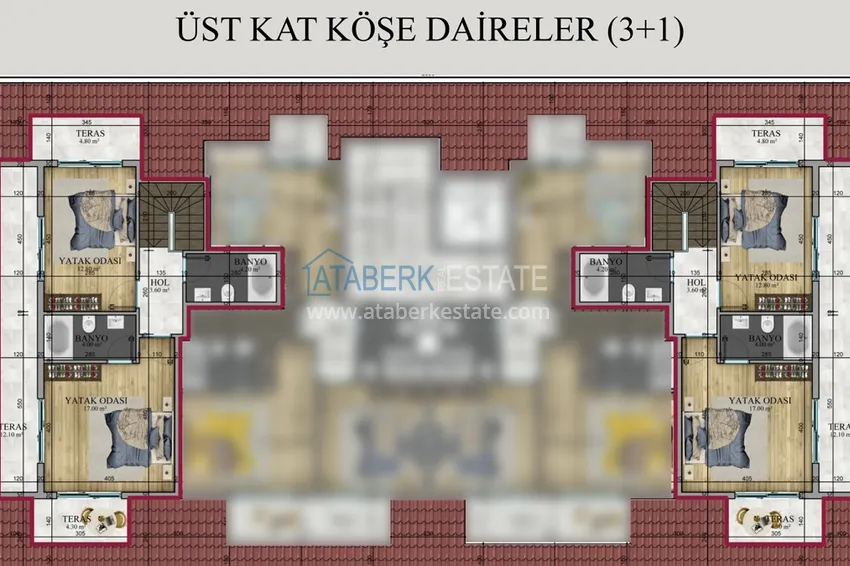 Купить дешево Пентхаус-дуплексы в Алании - район Бекташ в комплексе на завершающем этапе строительства 3 