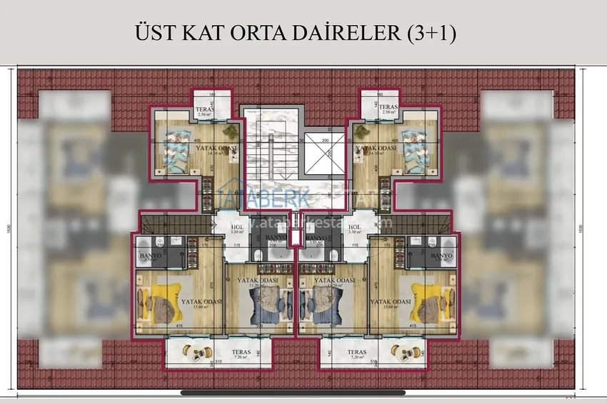 Купить дешево Пентхаус-дуплексы в Алании - район Бекташ в комплексе на завершающем этапе строительства 4 