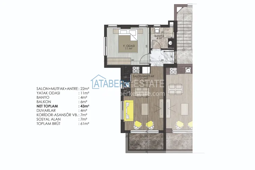 Купить дешево Двухкомнатная квартира в Алании – район Оба, строящийся проект 1 