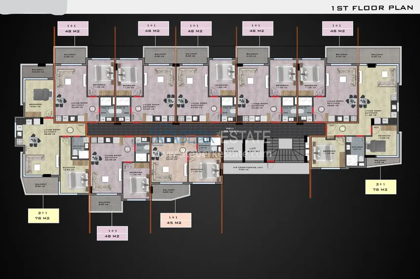 Купить дешево Квартиры в центре Алании от инвестора в новом строящемся комплексе 3 