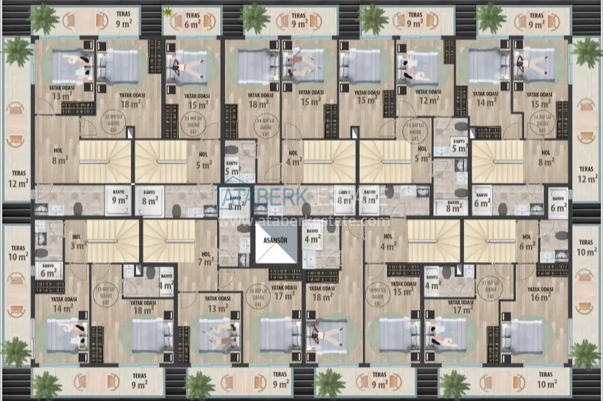 Купить дешево Недвижимость от застройщика в Алании район Тюрклер - новый проект резиденции с апартаментами и виллами 8 