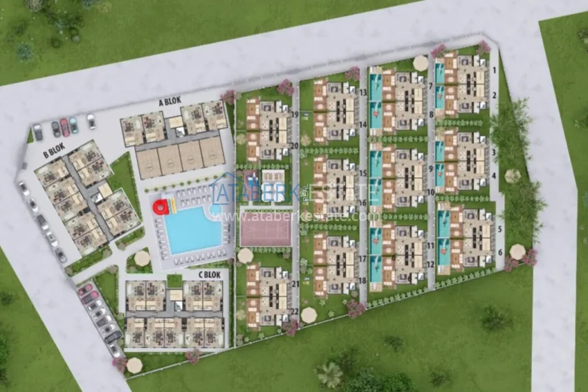 Купить дешево Недвижимость от застройщика в Алании район Тюрклер - новый проект резиденции с апартаментами и виллами 1 