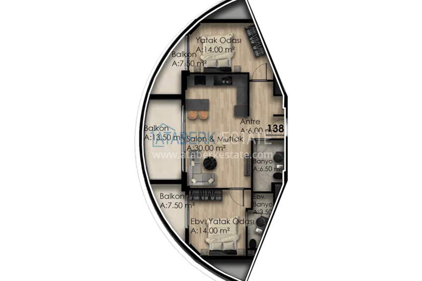 Купить дешево Квартиры в Газипаше на этапе котлована в резиденции с отельной инфраструктурой 12