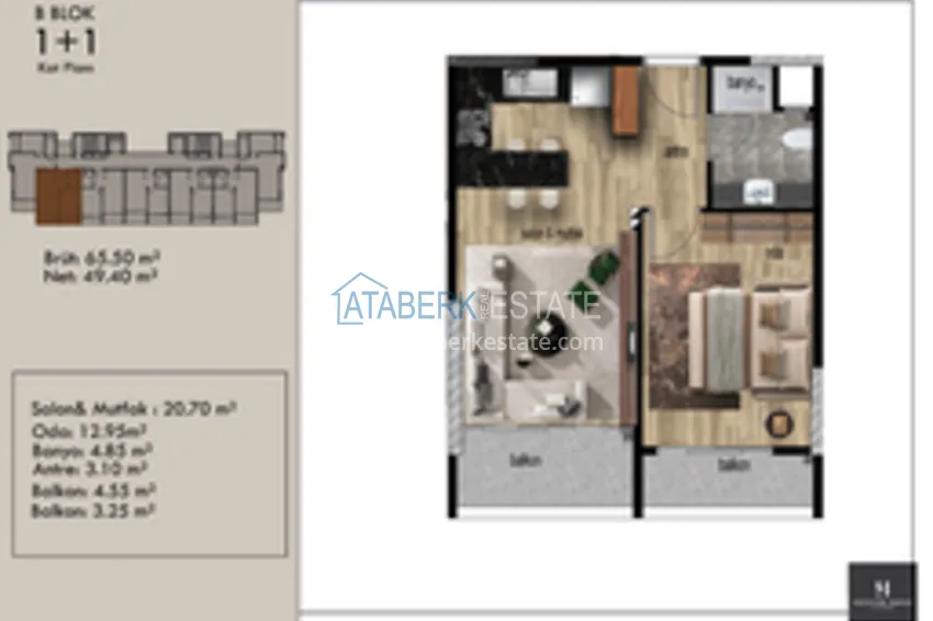 Купить дешево Апартаменты 1+1 в районе Арпачбахшиш в Мерсине 17 
