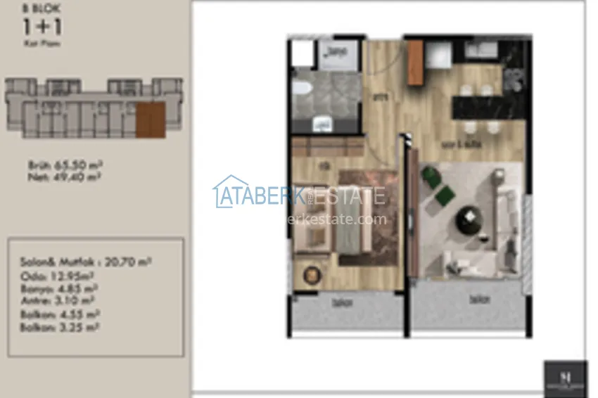 Купить дешево Апартаменты 1+1 в районе Арпачбахшиш в Мерсине 18 