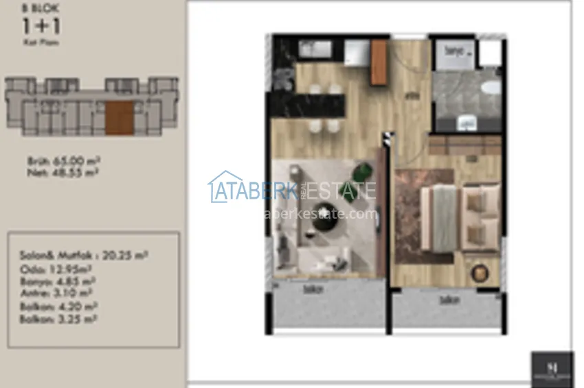 Купить дешево Апартаменты 1+1 в районе Арпачбахшиш в Мерсине 20 
