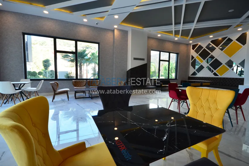 Квартира 1+1 с боковым видом на море в элитном комплексе с частным пляжем, Каргыджак – Алания 22 