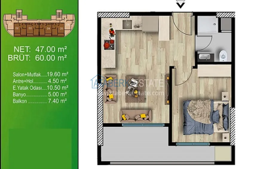 Купить дешево Квартиры 1+1 на этапе строительства в популярном микрорайоне Мерсина-Томюк. 2 