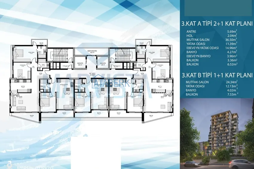 Купить дешево Стильный и современный новый проект в районе Аяш-Мерсин. 8 