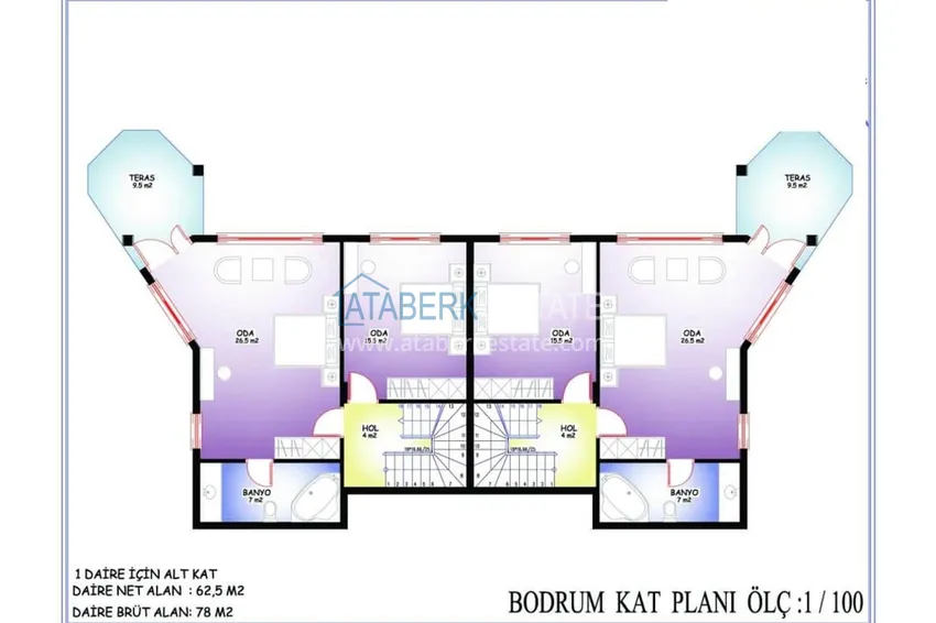 Купить дешево Видовой садовый дуплекс 3+1 с мебелью в Алании, район Тепе в клубном комплексе таунхаусов 2 