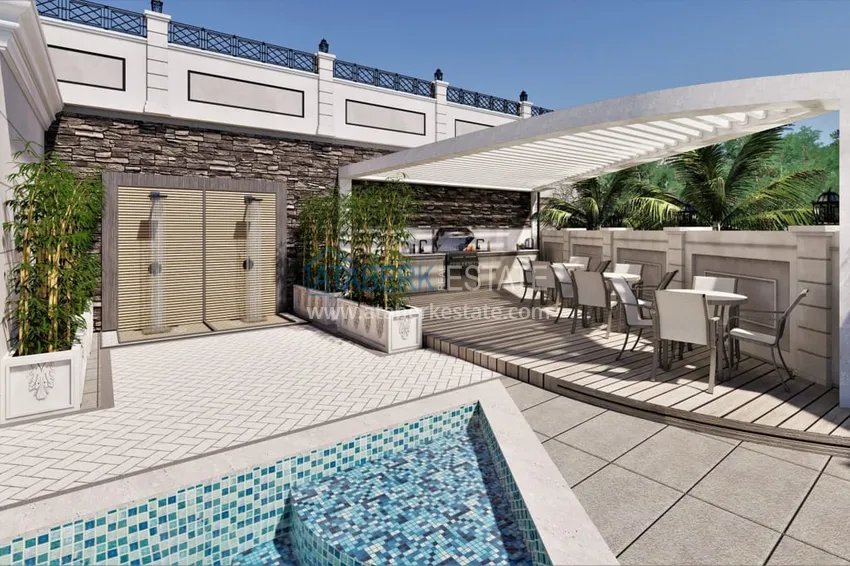 Новый проект роскошных таунхаусов класса-люкс в Алании район Бекташ. Подходит для гражданства  18 