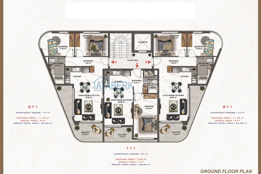 Купить дешево Проект реновации! Новый проект Off-plan в центре Алании, район пляжа Клеопатра 1 