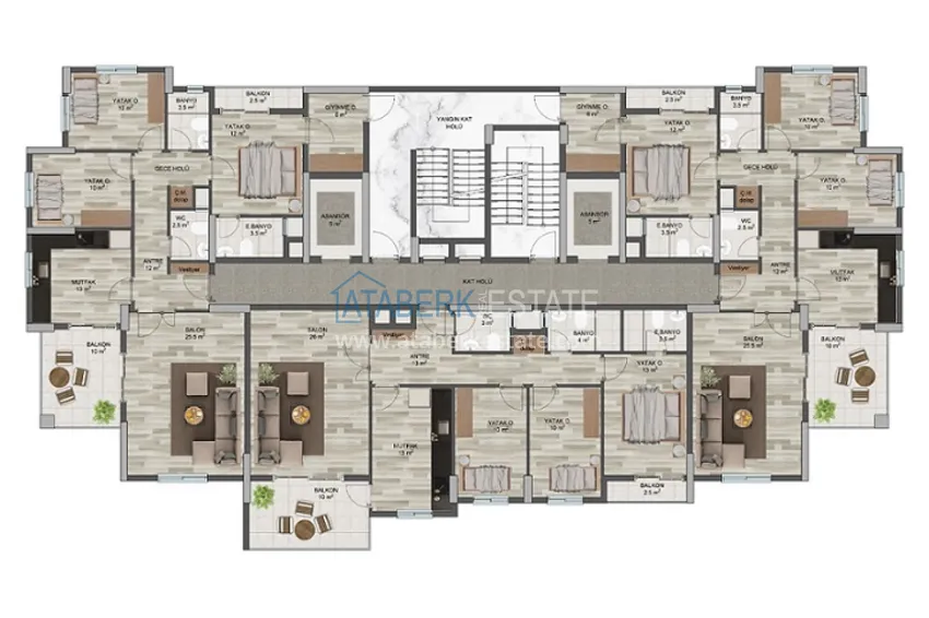 Купить дешево Квартира 3+1 с отдельной кухней на этапе строительства в центре района Эрдемли-Мерсин 1 