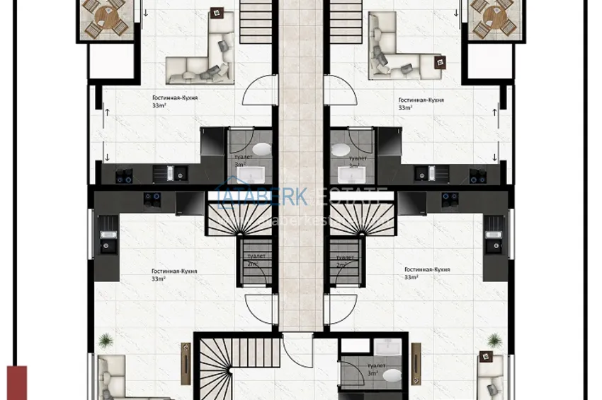 Купить дешево Новый малоэтажный жилой комплекс на завершающем этапе строительства – Алания, район Оба 9 