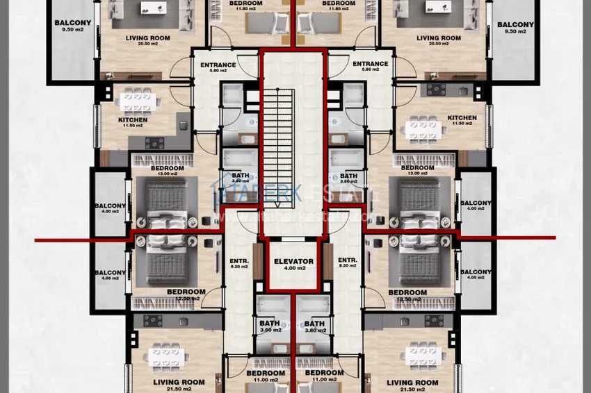 Купить дешево Квартира 2+1 с видом на море от собственника в новом комплексе в районе Оба 1 