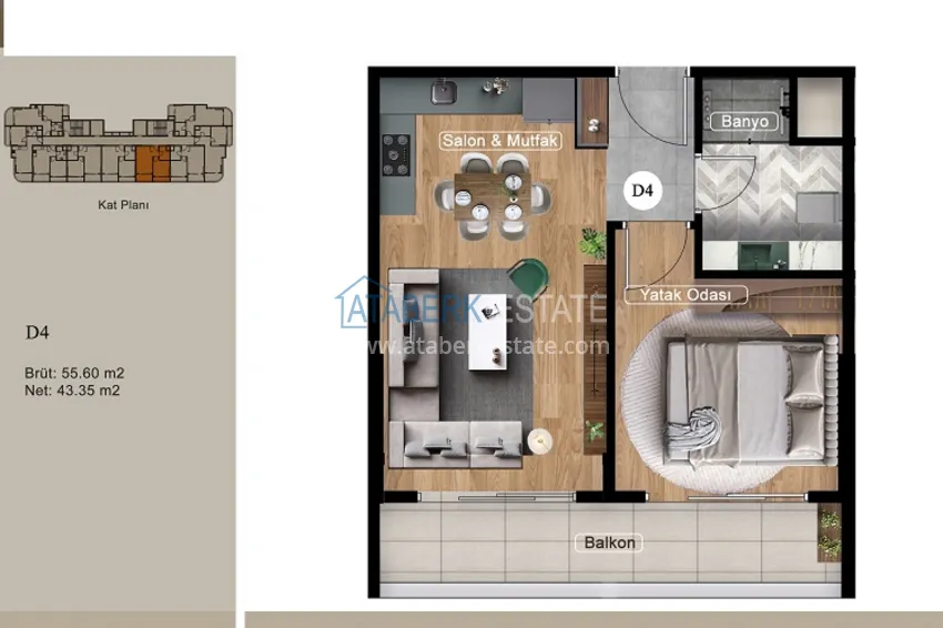 Купить дешево Квартиры 1+1 на этапе котлована в районе Томюк-Мерсин 4 