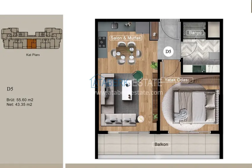 Купить дешево Квартиры 1+1 на этапе котлована в районе Томюк-Мерсин 5 