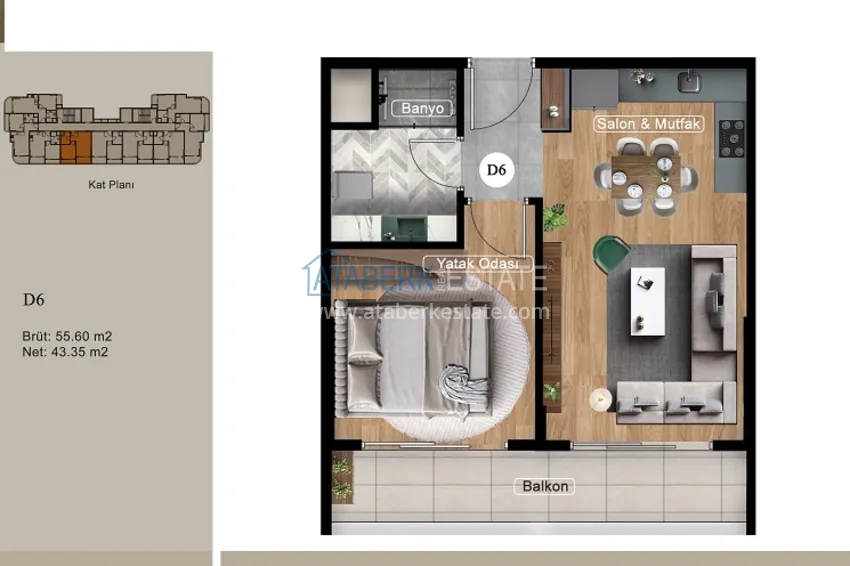 Купить дешево Квартиры 1+1 на этапе котлована в районе Томюк-Мерсин 6 
