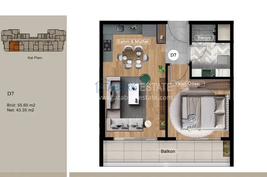 Купить дешево Квартиры 1+1 на этапе котлована в районе Томюк-Мерсин 7 