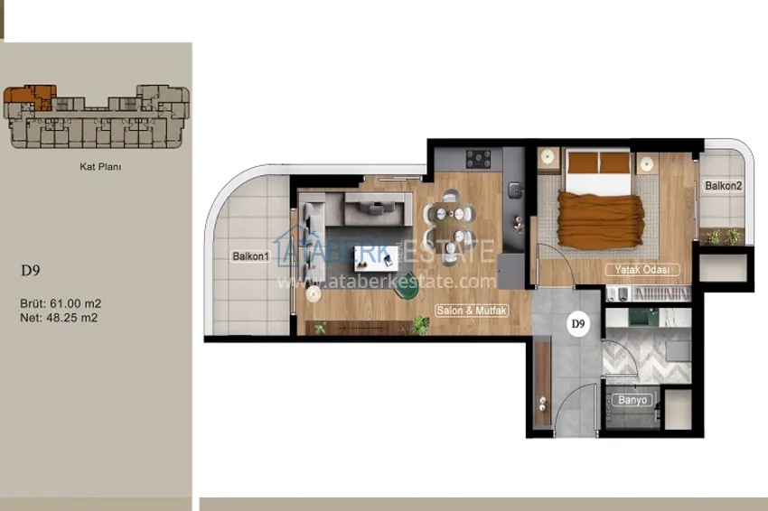 Купить дешево Квартиры 1+1 на этапе котлована в районе Томюк-Мерсин 9 