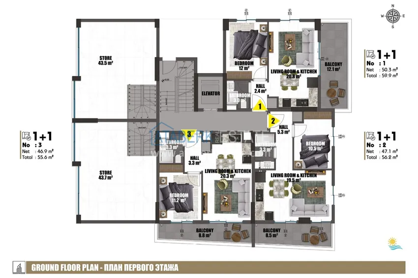 Купить дешево Квартиры 1+1 в центре Алании от инвестора в комплексе на завершающем этапе строительства 2 