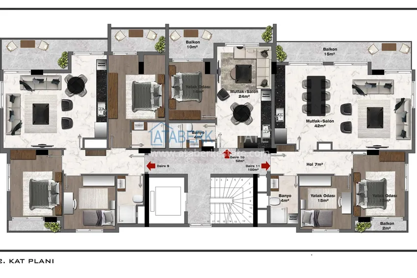 Купить дешево Линейная квартира 3+1 с чистовой отделкой и видом на море в Газипаше, район Пазарджи  1 