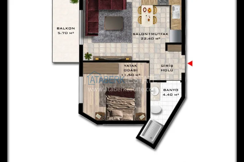 Купить дешево Квартира 1+1 с мебелью и видом на море в новом комплексе - район Махмутлар, Алания 1