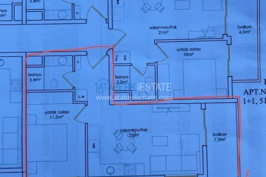 Купить дешево Квартира с чистовой отделкой в центр Алании - 350 метров от пляжа Клеопатра 3 