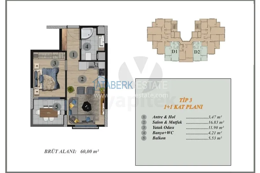Купить дешево Квартиры 1+1 в новом жилом комплексе на стадии строительства район Соли – Мерсин 5