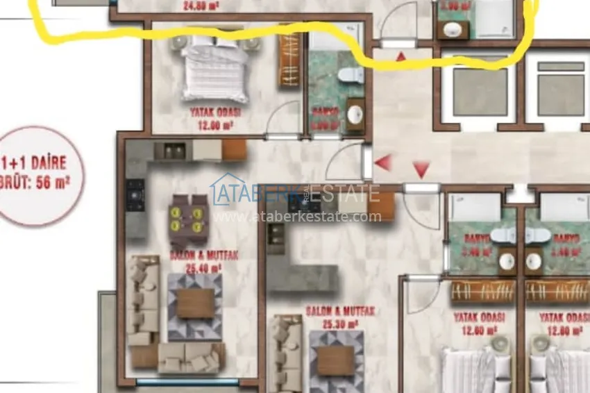 Купить дешево Новая квартира напрямую от собственника в Алании, район Авсаллар 1 