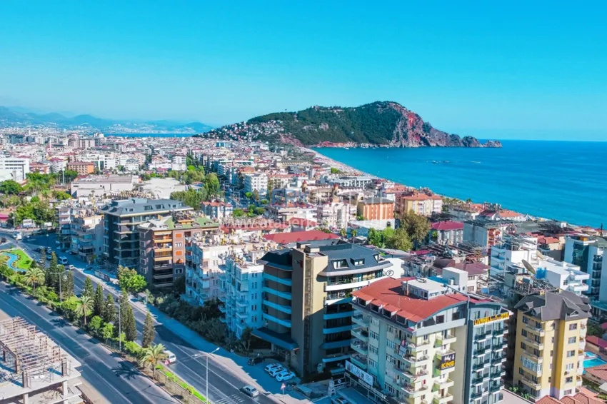 Двухкомнатная квартира в современном комплексе – центр Алании, р-н пляжа Клеопатра 1 