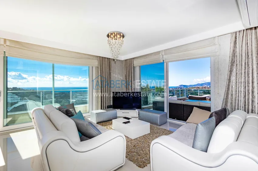 Приобрести Элегантная вилла 3+1 с панорамным видом на море и горы в элитном комплексе – Алания, район Каргыджак 2 