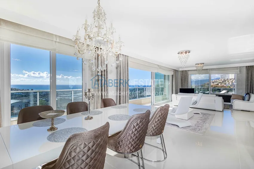 Приобрести Элегантная вилла 3+1 с панорамным видом на море и горы в элитном комплексе – Алания, район Каргыджак 6 