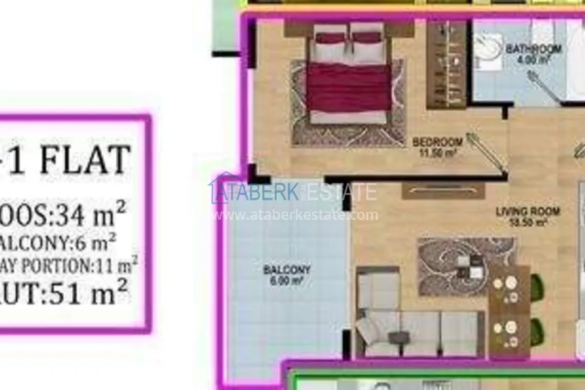 Купить дешево Квартиры 1+1 в районе Авсаллар - выгодные цены и современный жилой комплекс 4 