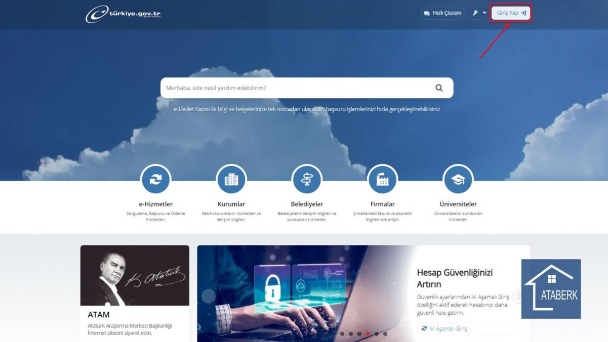 Главная страница сайта электронного правительства Турции e-Devlet