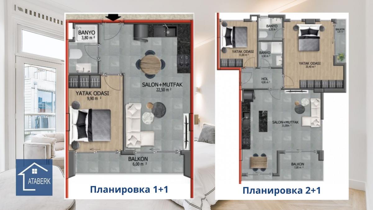 Планировки квартиры 1+1 и 2+1